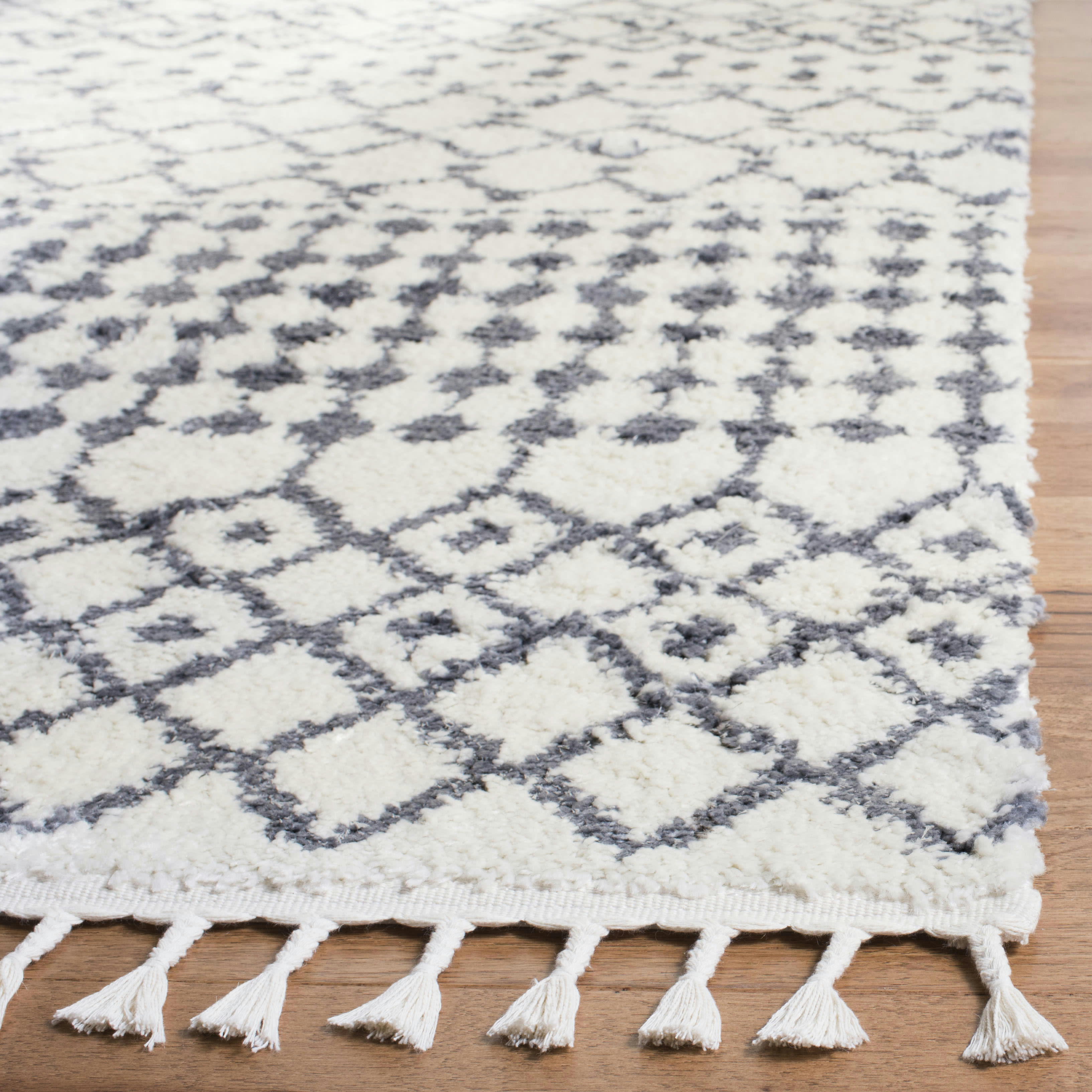 BERBER FRINGE SHAG - Tapis de salon interieur en crème & gris fonce, 122 x 183 cm