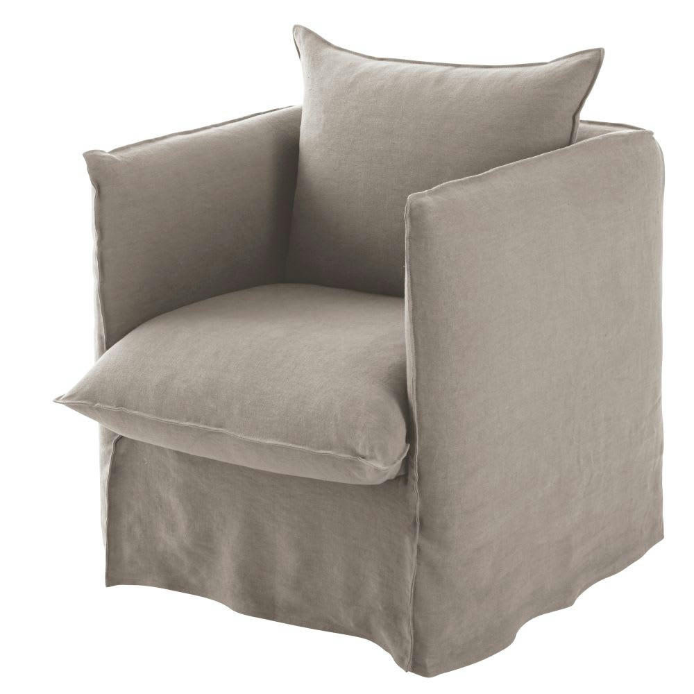 Louvain - Housse de fauteuil en lin supérieur beige ficelle