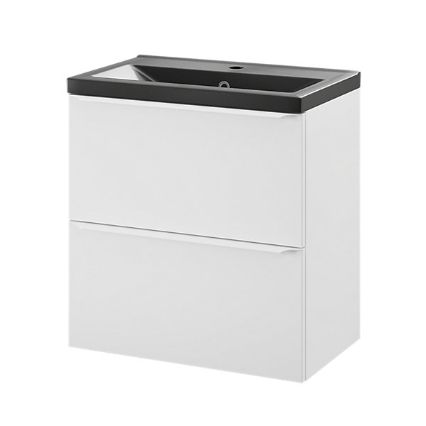 Meuble vasque suspendu faible profondeur blanc mat l.60 cm Imandra   plan vasque noir céramique Nira, GoodHome