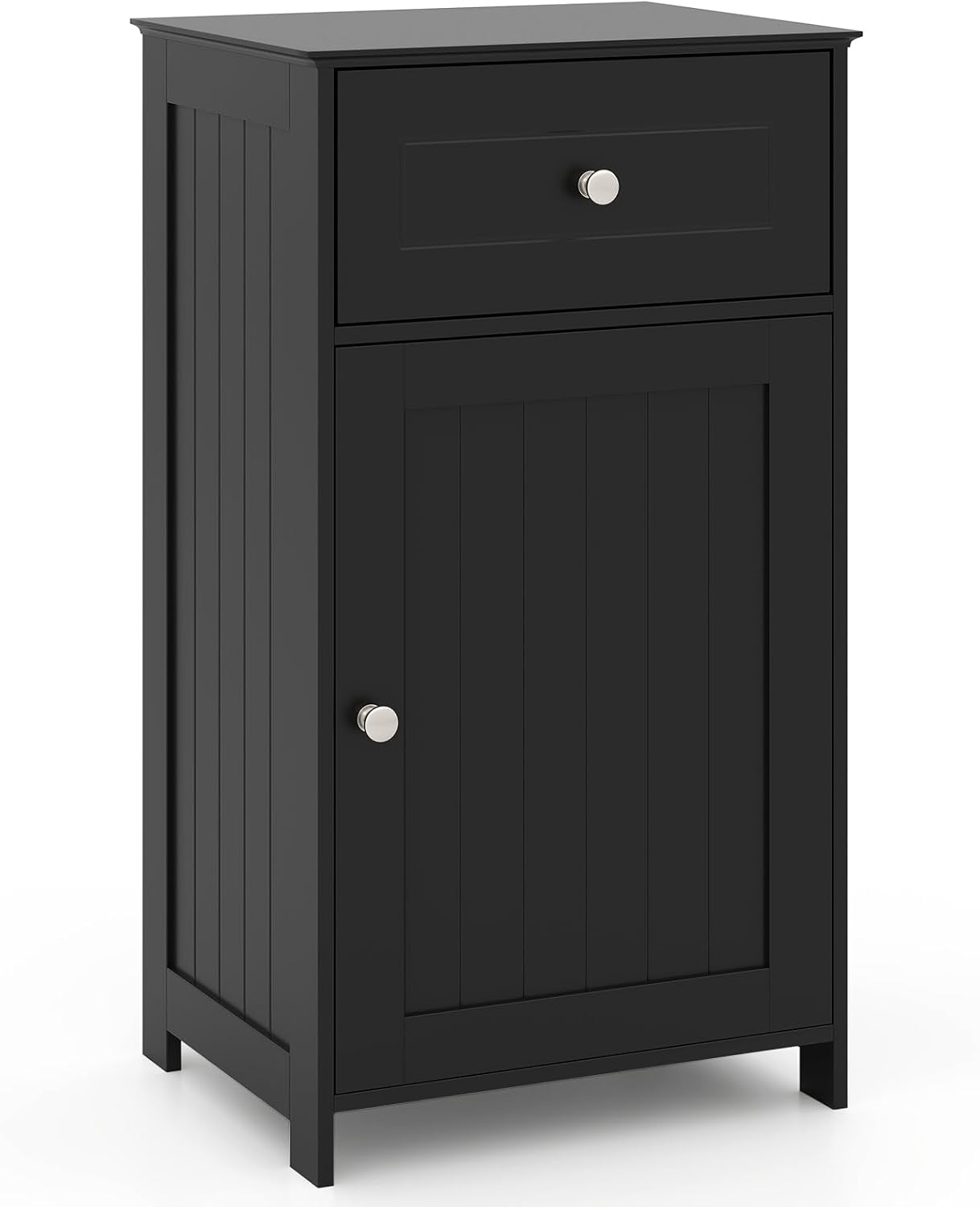 Giantex Floor Bathroom Storage Cabinet - Freestanding Cabinet with Drawer, Door, Adjustable Shelf, Anti-Tipping Device, Storage Organizer for Sofa Side, Bathroom, Living Room, Bedroom, White (Black)