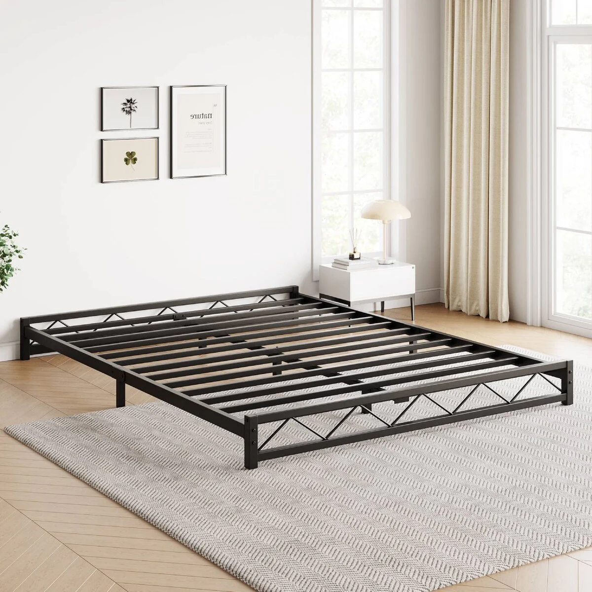 Easy Assembly Queen Size Bed Frame with Steel Slat Support