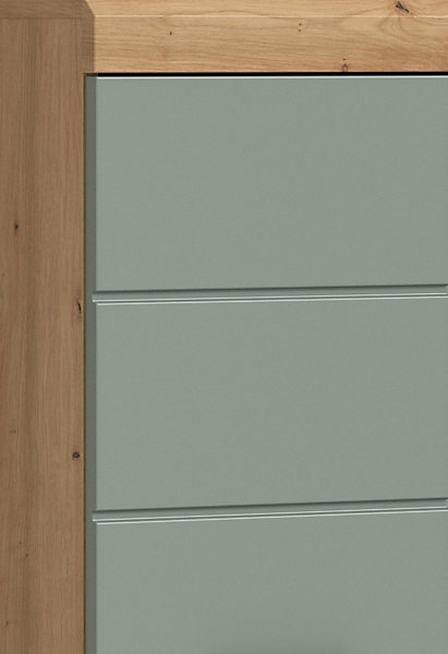 Eteka- Meuble bas (L/H/P : 74x88x31 cm) en imitation blanc et imitation sauge profonde