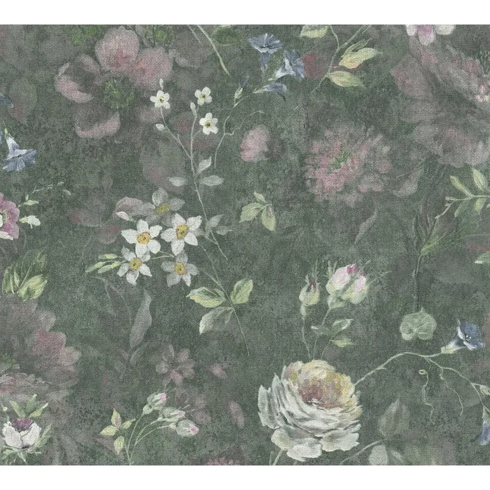 A.S. Cr&eacute;ation behang bloemen groen, wit en roze - 53 cm x 10.05 m