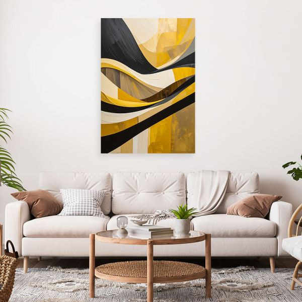 Obraz do salonu sypialni biura loftu, Linie kształty zółty czarny 20x30