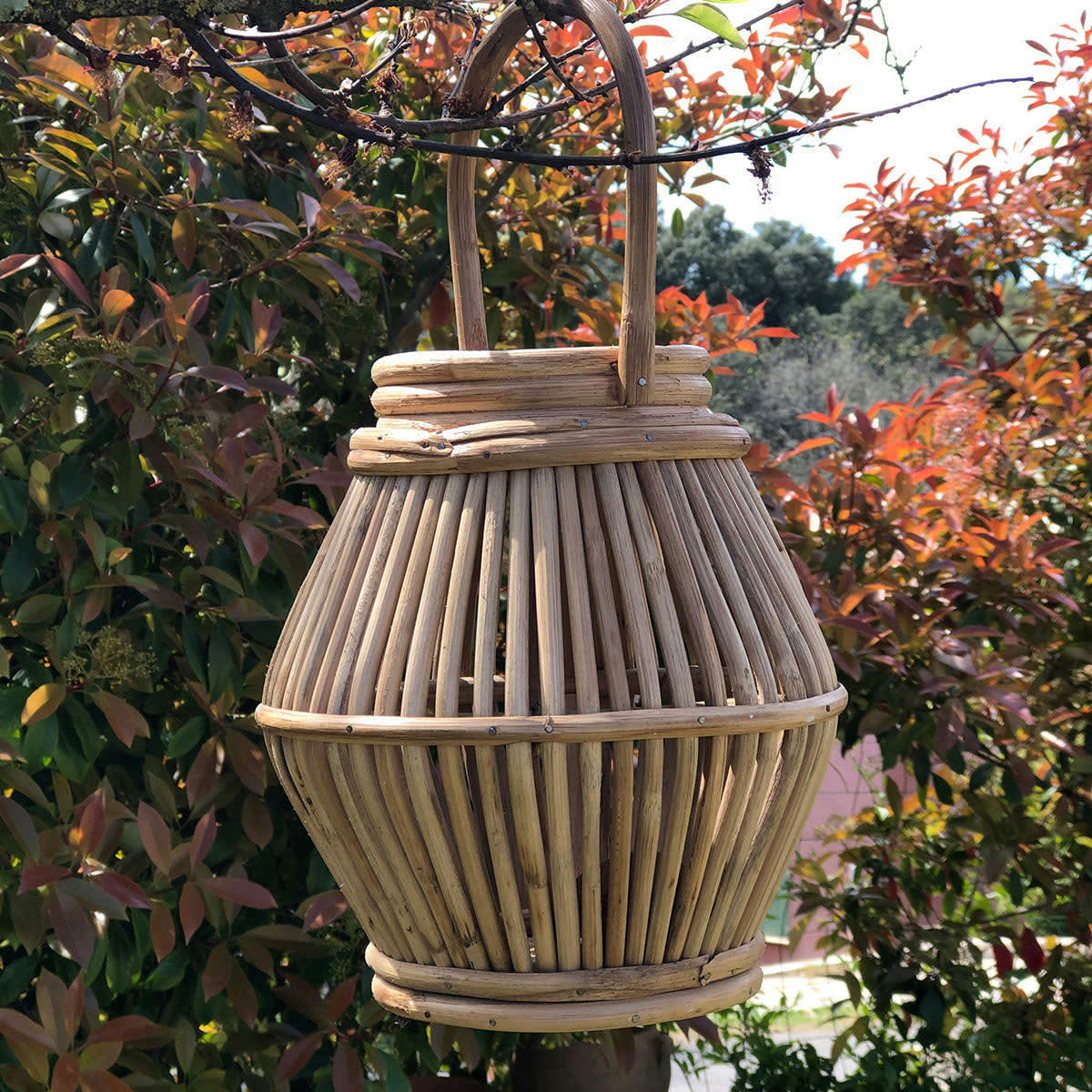 - Lanterne photophore en rotin avec anse