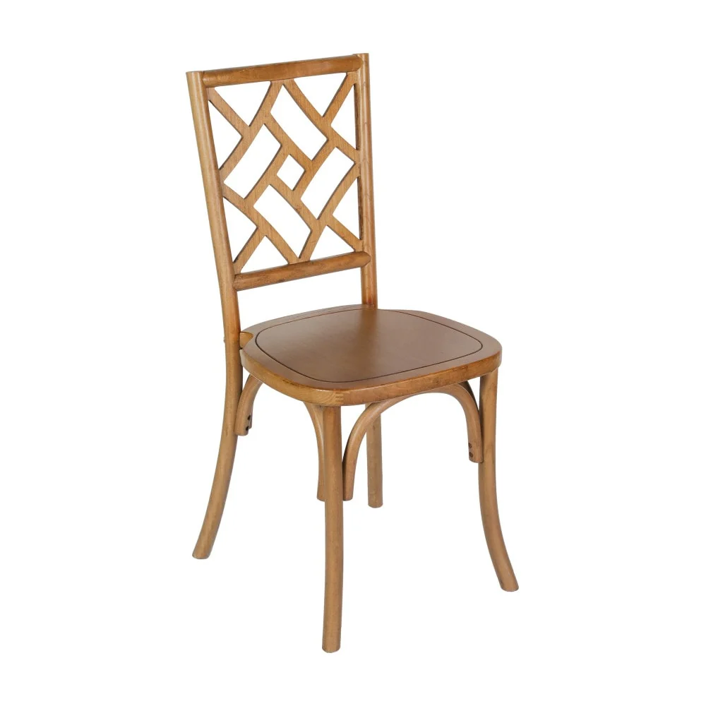 Commercial Solid Wood Stackable Dining Chair with Intricate Back Detail - 19.75D x 17.25W x 35.5H