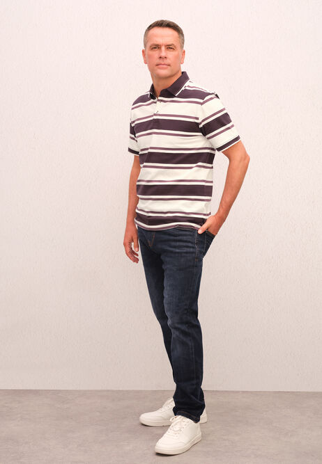 Mens Plum Horizontal Stripe Polo Shirt
