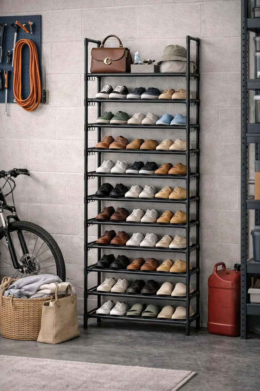 10-Tier Metal Shoe Rack with Hooks, Entryway Organizer