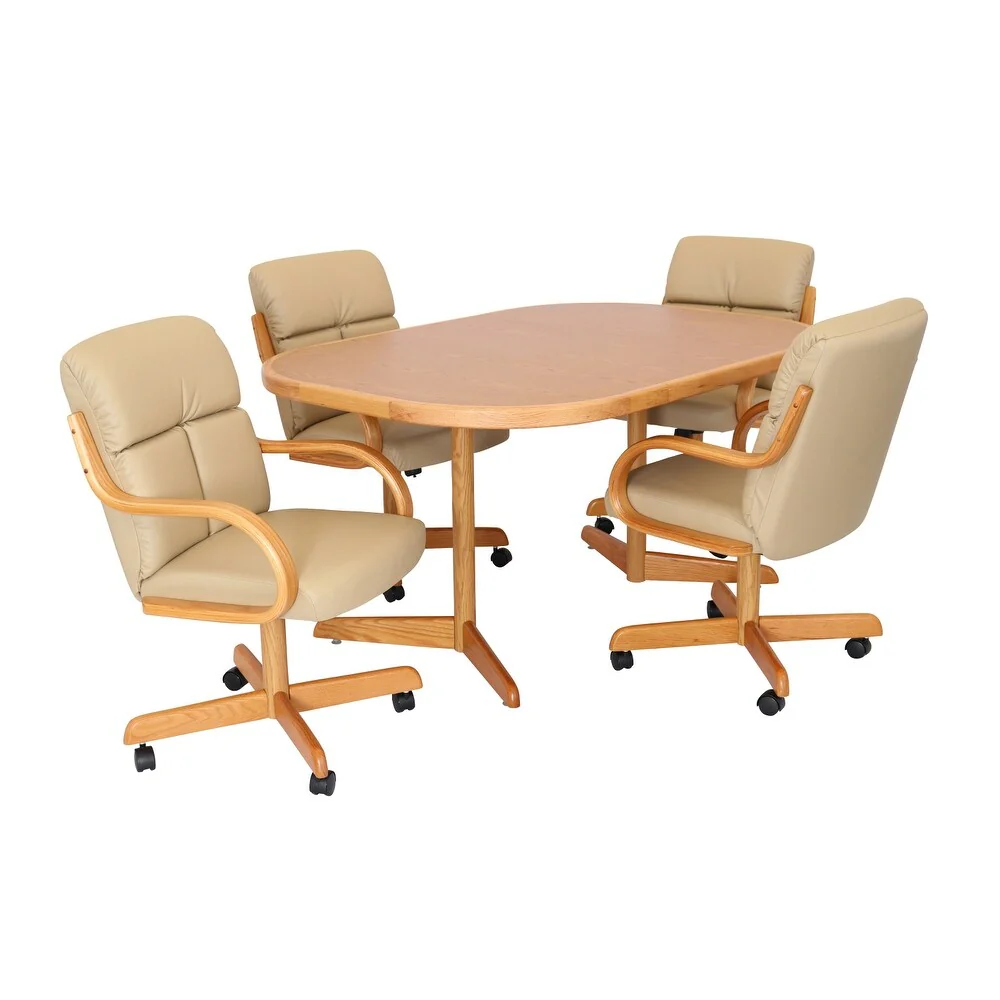 Caster Chair Company 5-Piece 42x[42/60] Oak Caster Castor Dining Set Laminate Table Top & Desert Rolling Swivel Tilt Chairs
