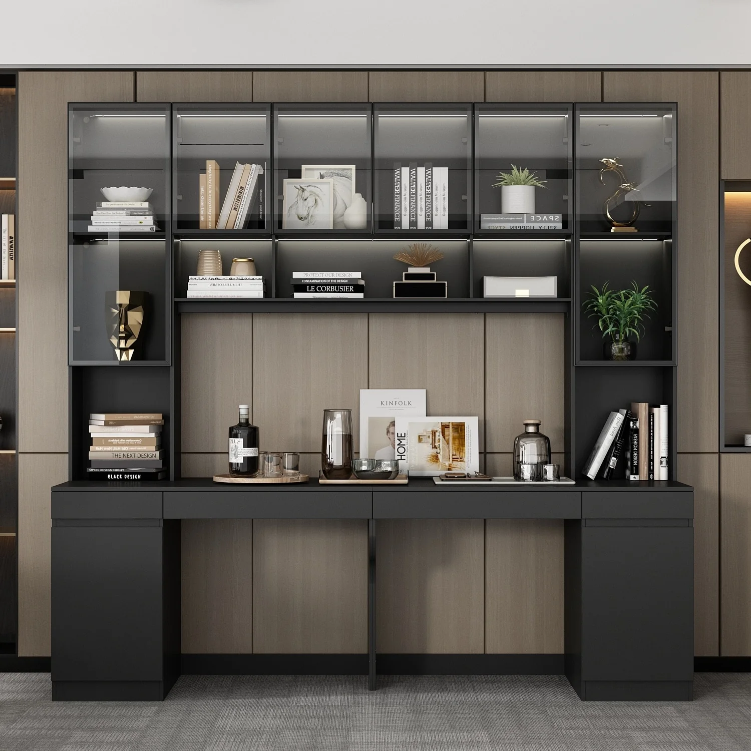 90.6W Spacious Double Desk Workstation w/Ample Storage for Two Table