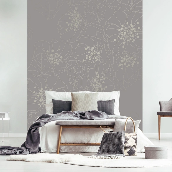 Vliestapete »Misaki«, Blumenmuster, grau/beige, matt