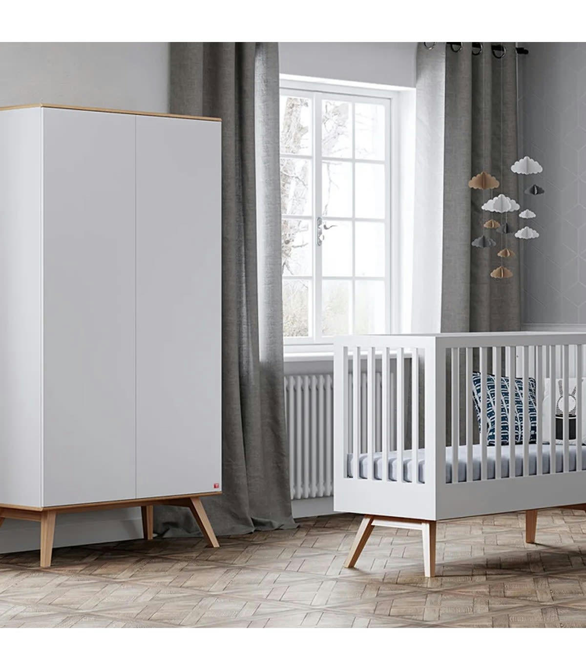 NATURE - Armoire 2 Portes avec Penderie et 8 Étagères L100 x H207cm