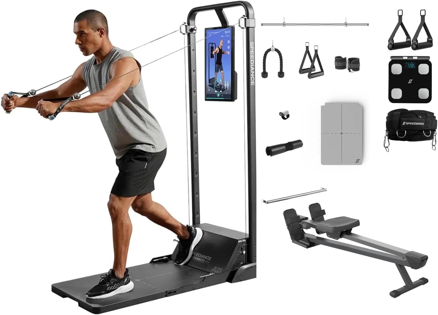 Speediance Gym Monster & Rowing Bench & PowerGrip Smart Handles & Smart Body Fat Scale & Weight Lifting Belt Bundle