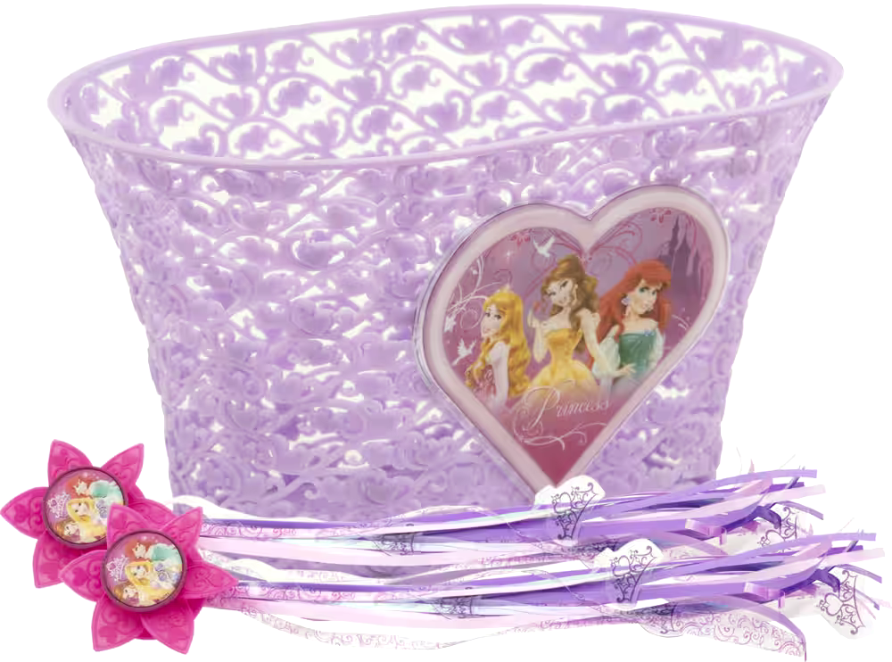 Disney Princess Plastic Kids' Handlebar Bike Basket, Weather-Resistant, Purple