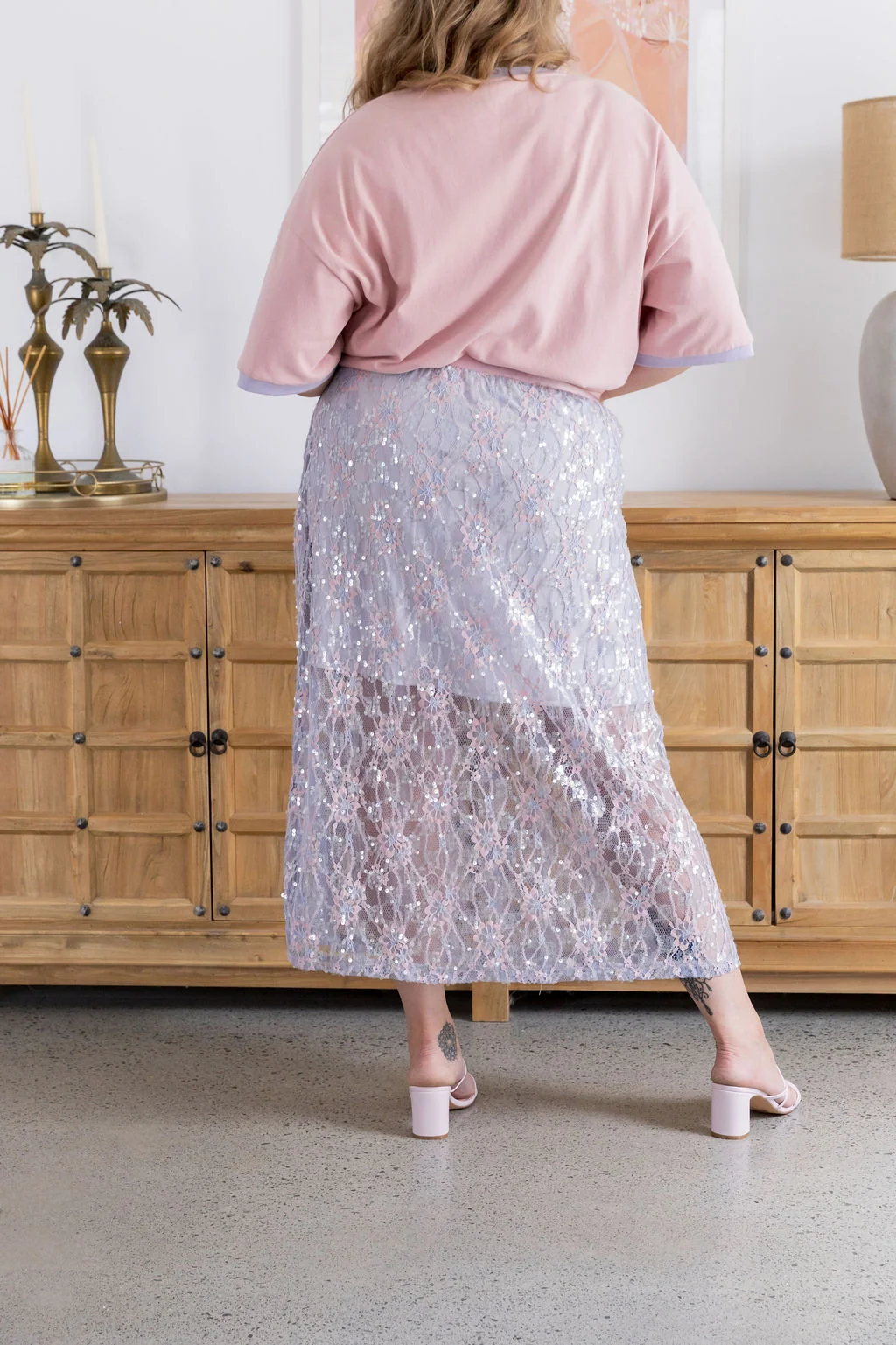 Zena Embelished Skirt in Lilac/Pink Lace