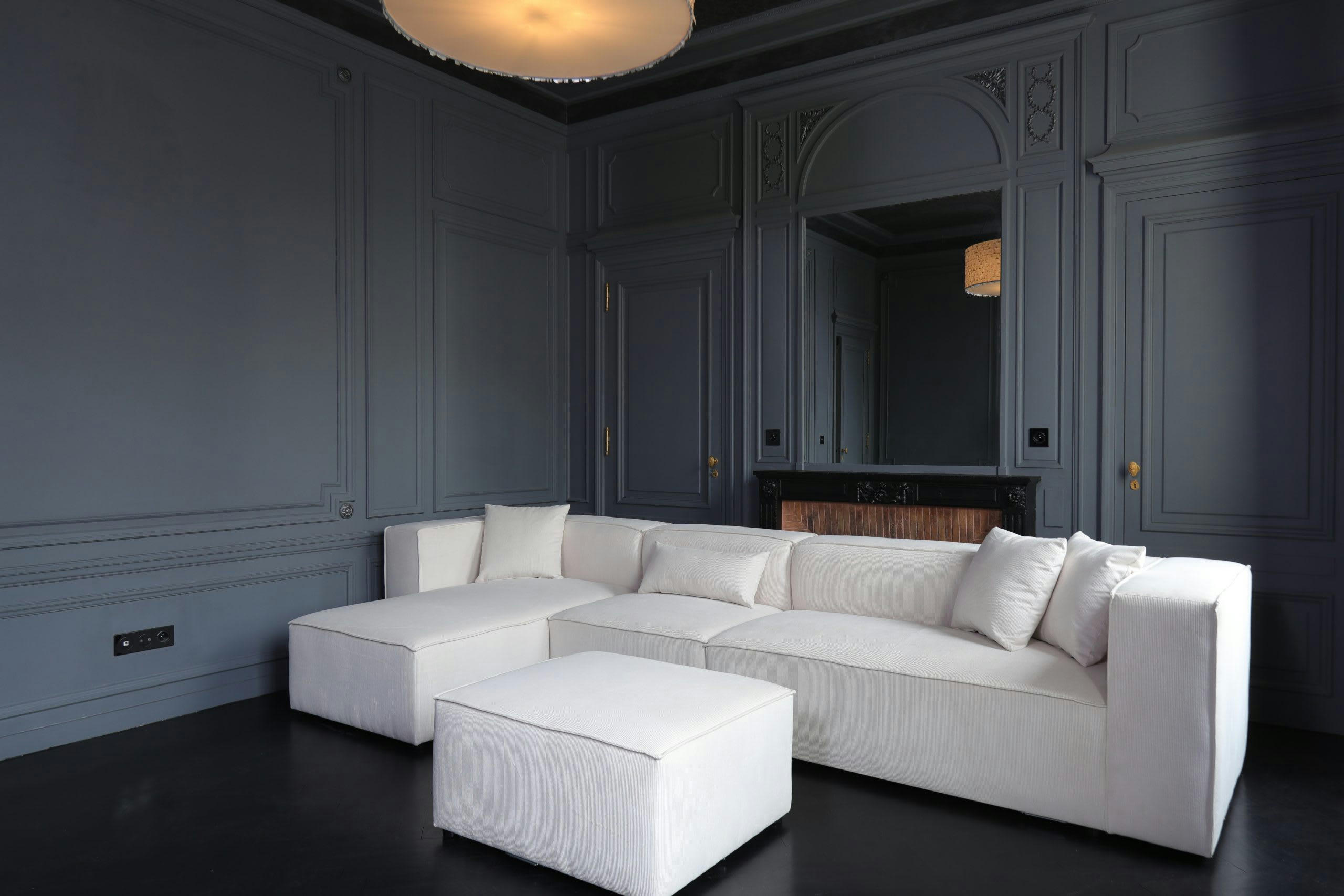 LIVAL - Méridienne gauche pour canapé modulable en velours côtelé beige