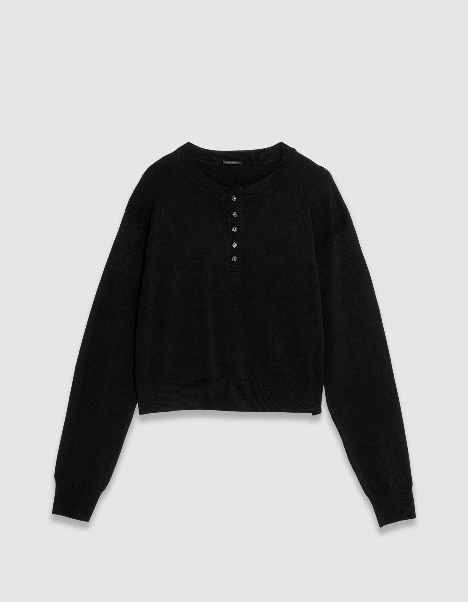 Pull chic noir tricot fin boutons strass Femme