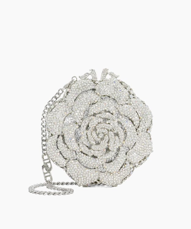 Bling Silver - Floral Diamante Embellished Clutch Bag