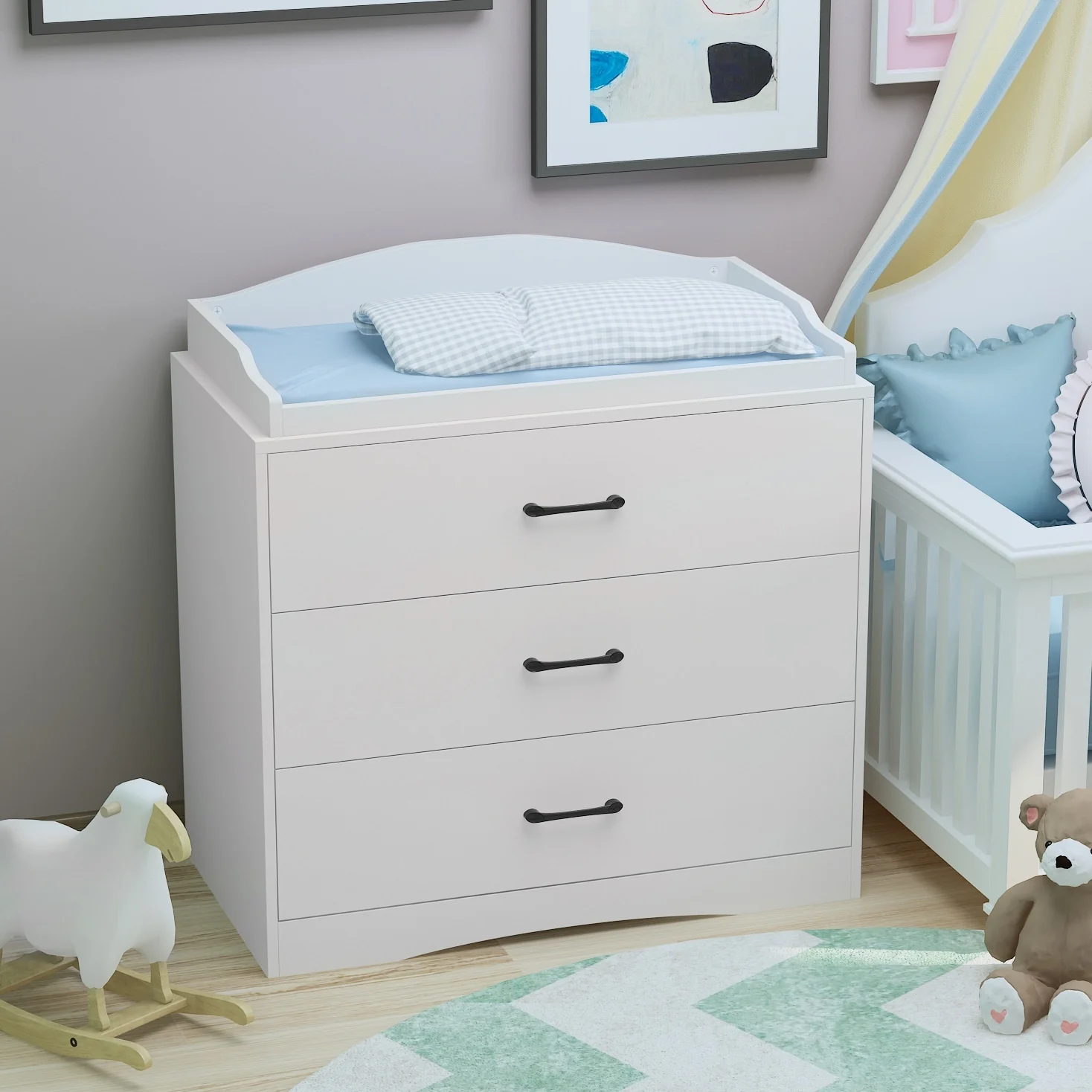 Kerrogee 3-Drawer Dresser with Changing Table - Grey/White/Black