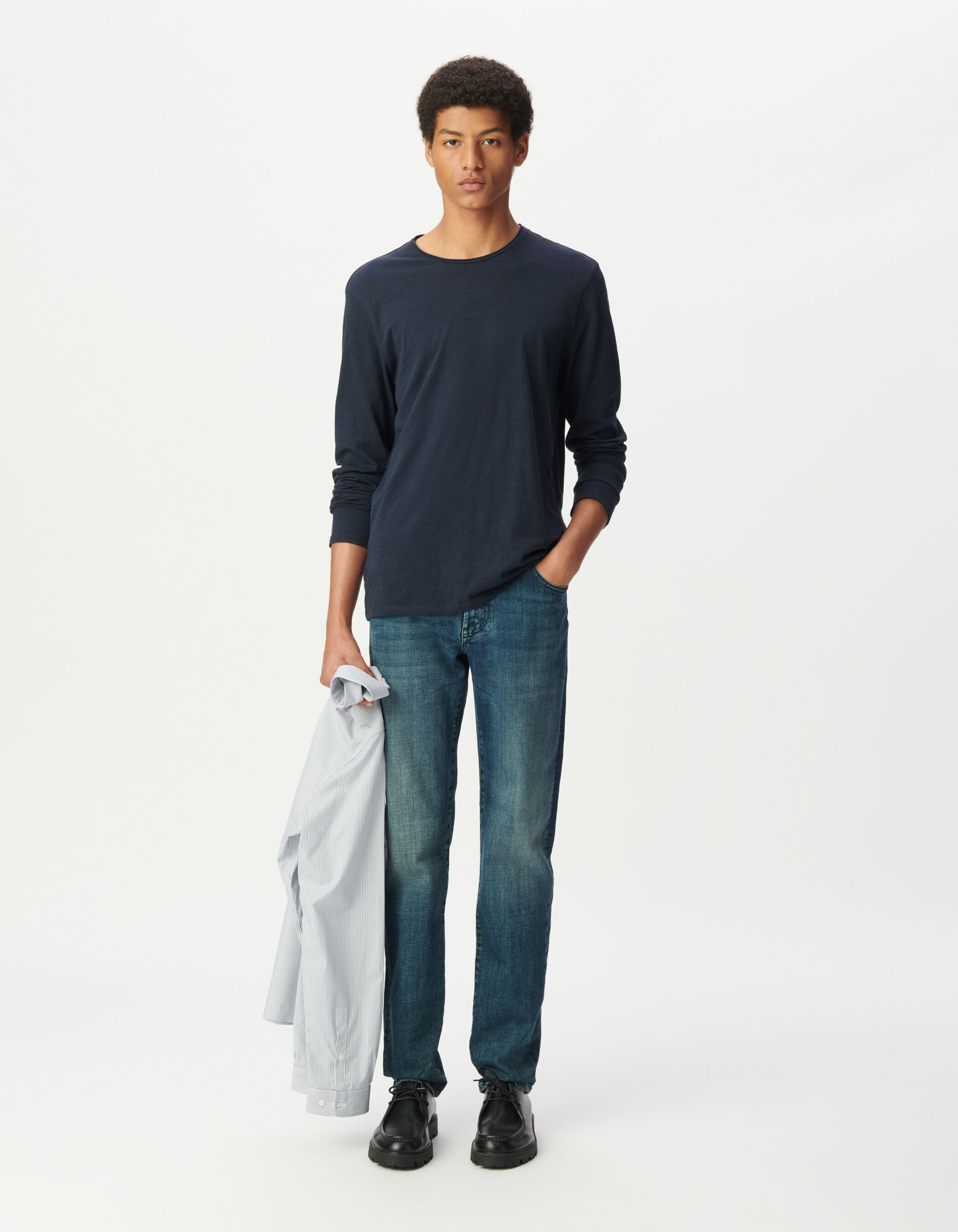 T-shirt L'Essentiel blanc col rond à manches longues Homme