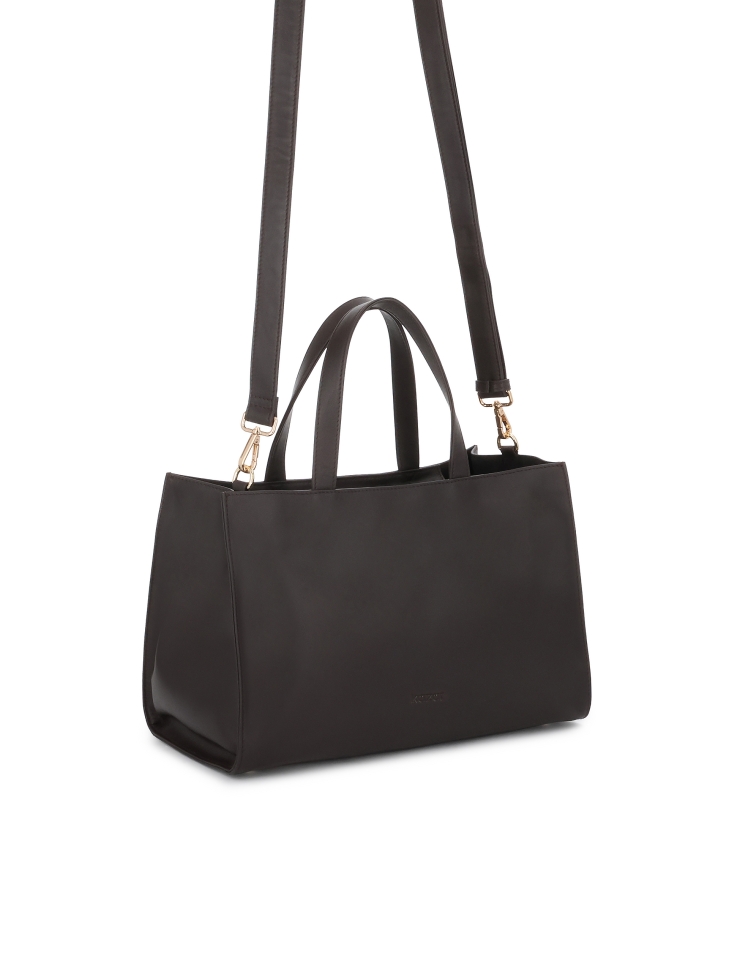 Brown natural leather handbag with a minimalist design