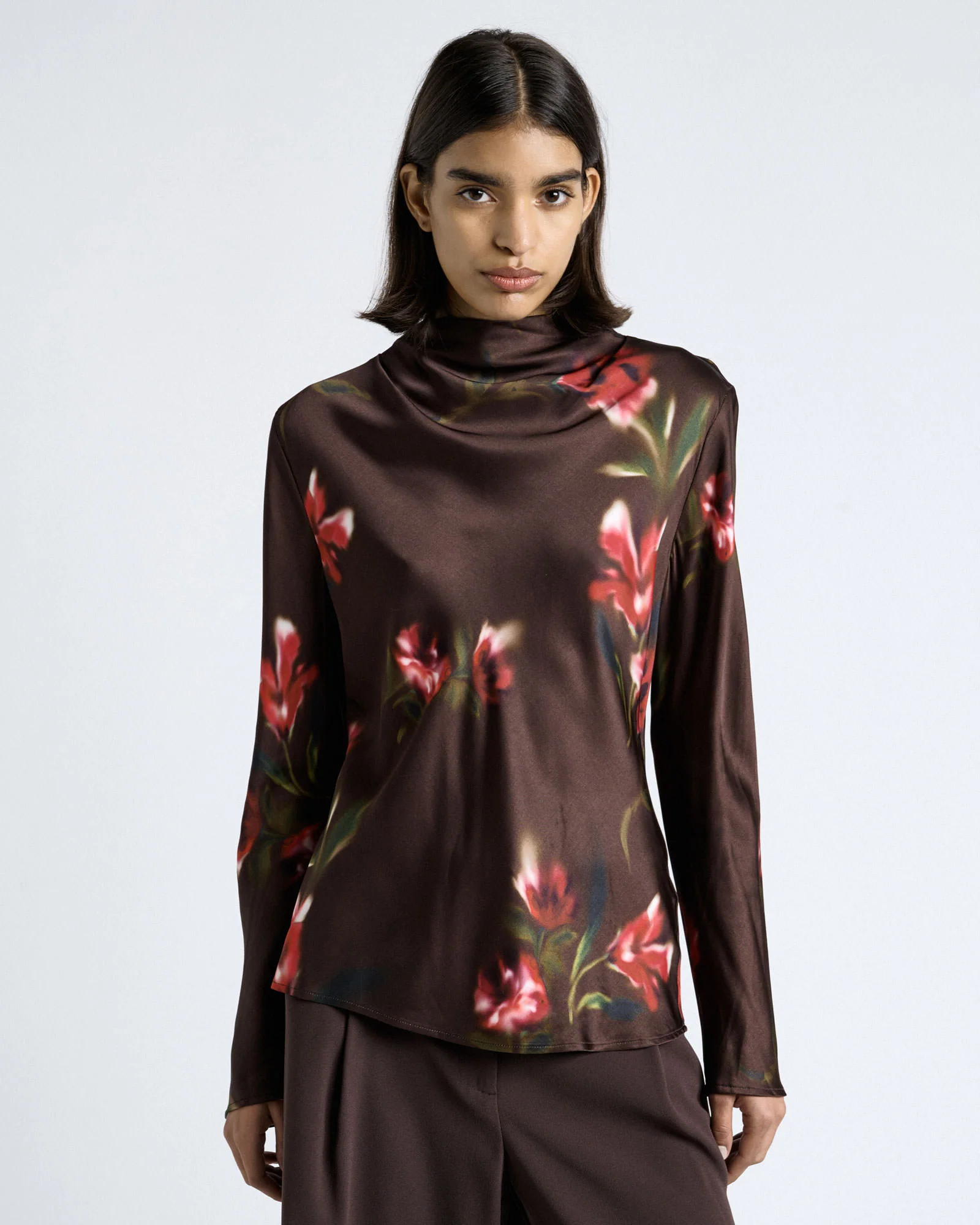 Blurred Floral Satin Viscose Top
