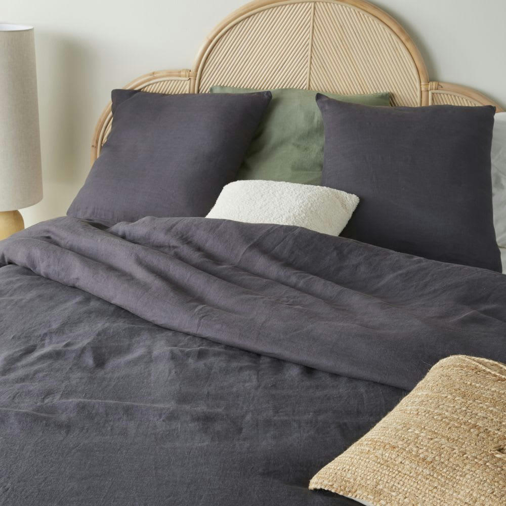 - Parure de lit en lin lavé gris anthracite 240x220