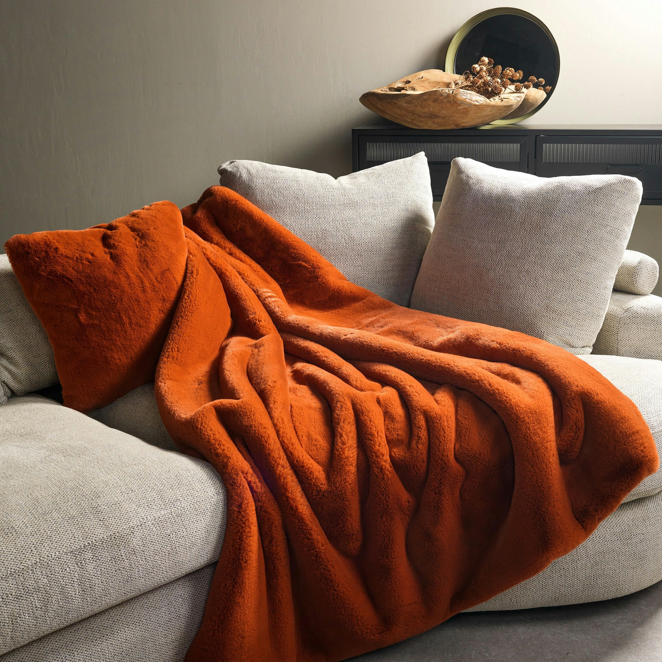 Zinzi - Plaid orange fausse fourrure 140x180 cm uni