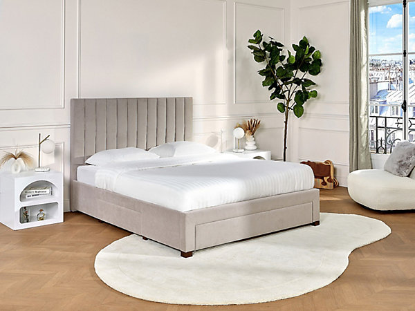 Lit avec 3 tiroirs 160 x 200 cm - Tissu - Beige - LIAKO