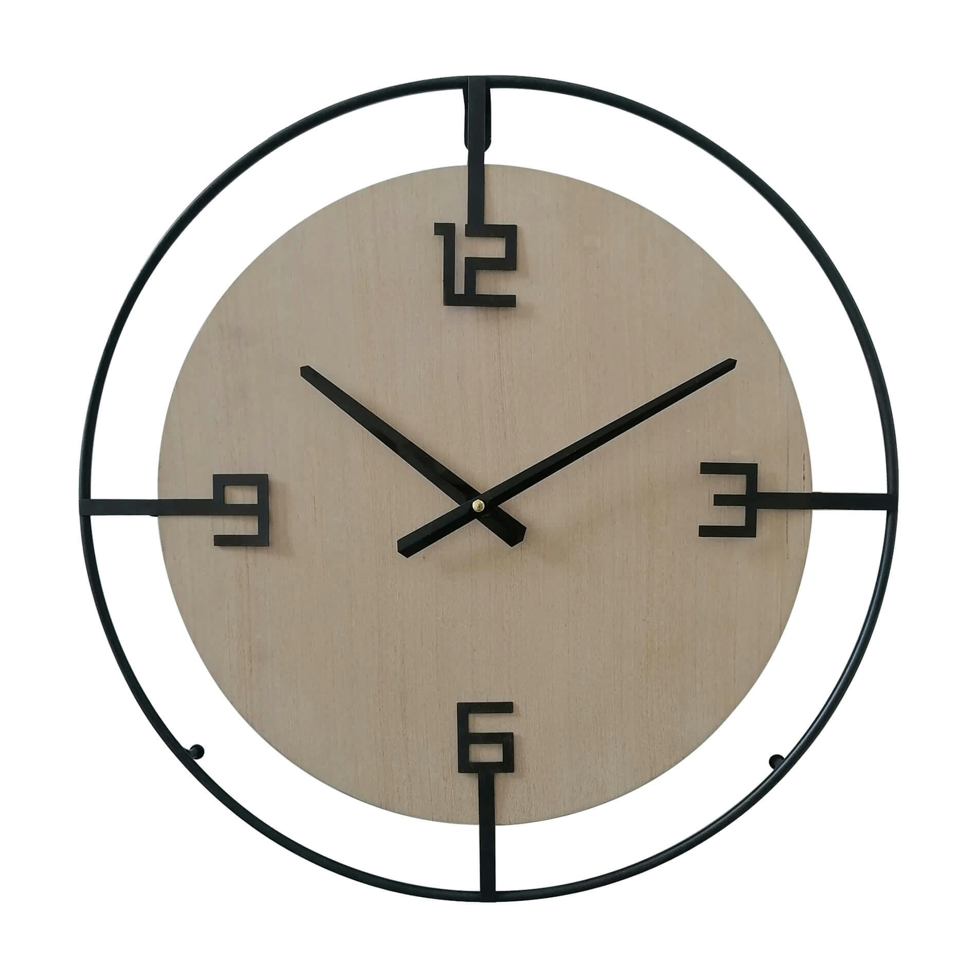 - Horloge murale grande en MDF et métal noire et brune Ø 50 cm