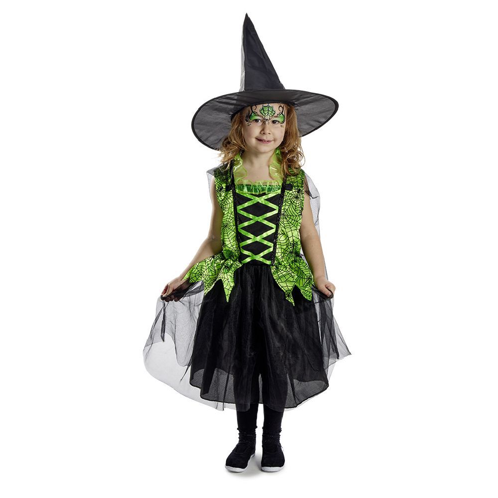 Déguisement enfant Halloween sorcière robe chapeau noir vert 4/6ans