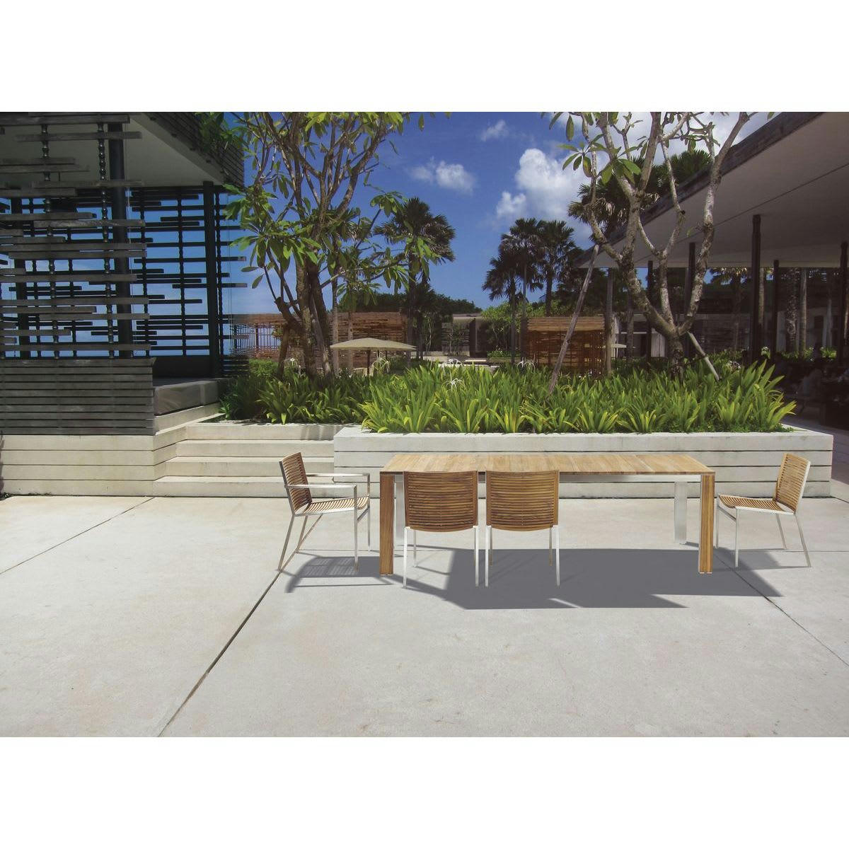 NATURE - Fauteuil en teck avec pied en acier inoxydable