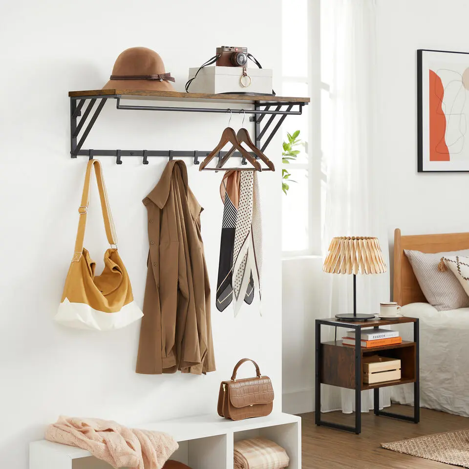 Hangende Kapstok met Plank - Bruin Zwart