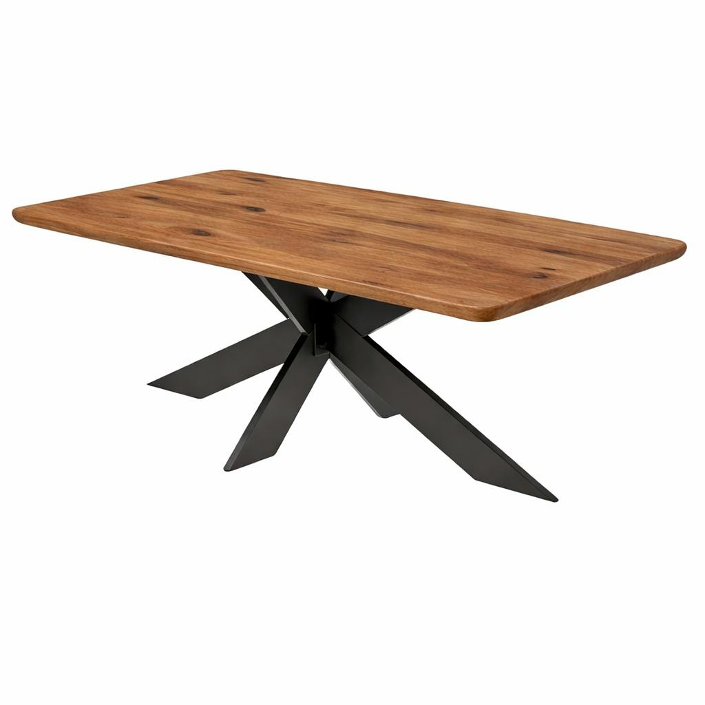 Table extensible chêne brun bords biseautés pied noir fin 220 cm PALERME