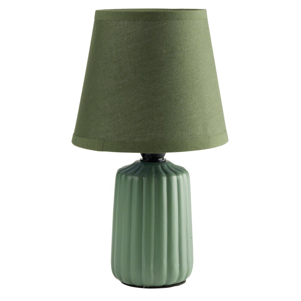 Lampe de table socle céramique strié vert foncé Ø13xH22cm