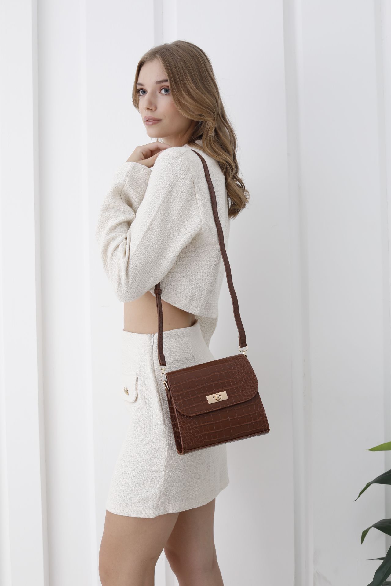 Belissh Croc Vegan Leather Crossbody Bag