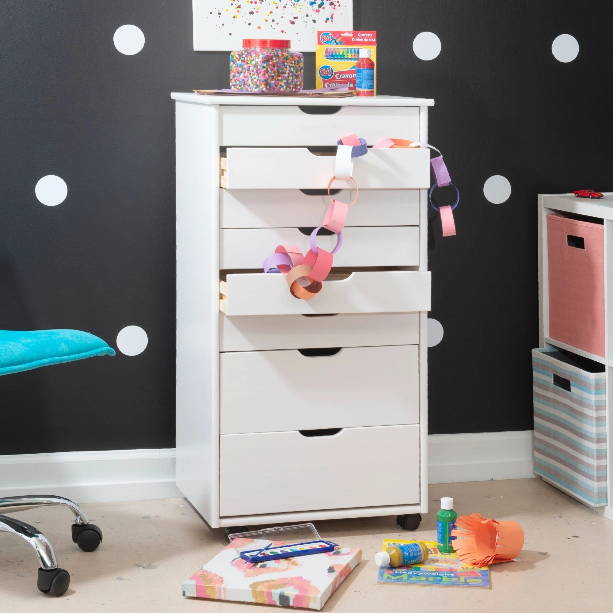 40” White Rolling Storage Cabinet with 8 Drawer
