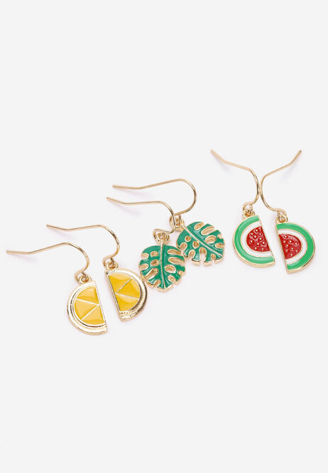 Womens 3pk Gold Fruit Earrings