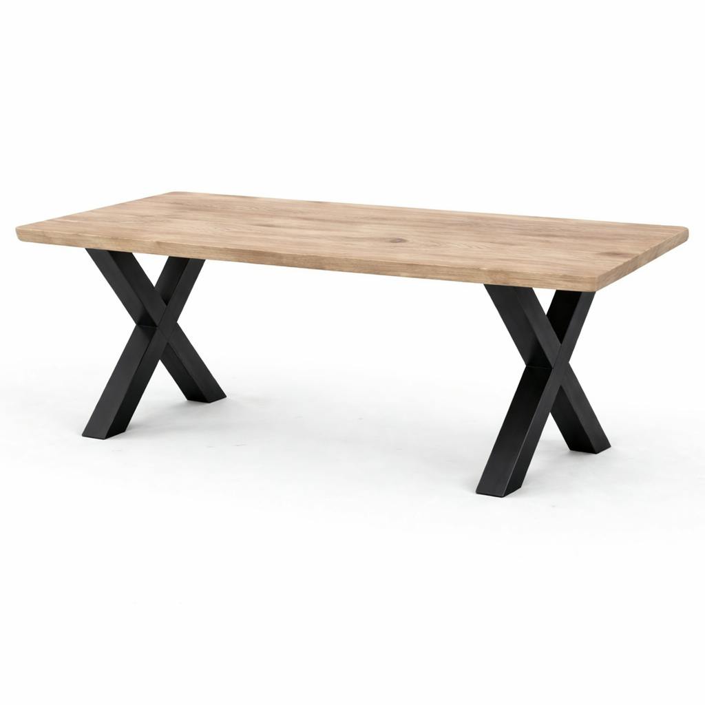 Table extensible chêne grisé bords biseautés pieds en X 200 cm PALERME