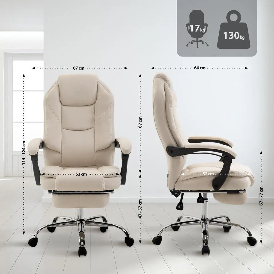 CLP Bureaustoel Castle chroom Frame - Stof - creme