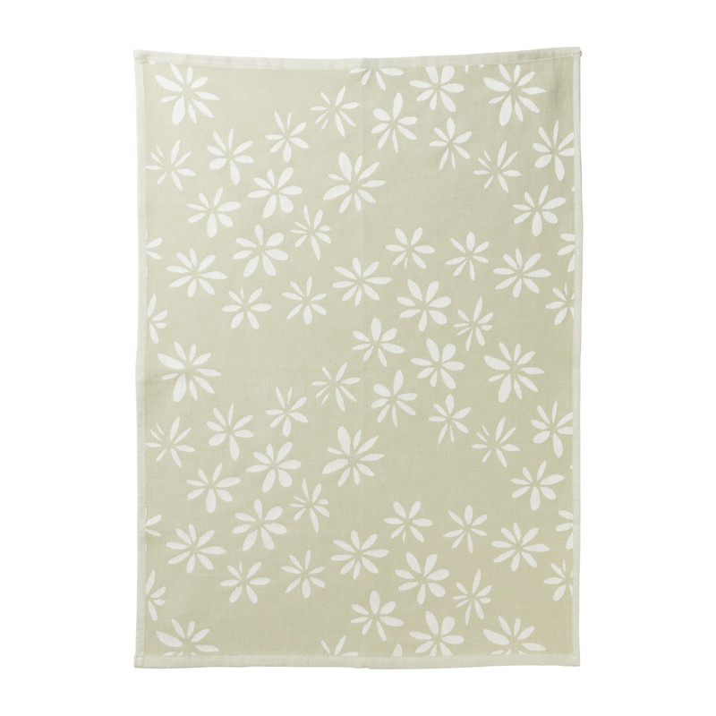 Theedoek bloemen - groen/wit - 50x70 cm