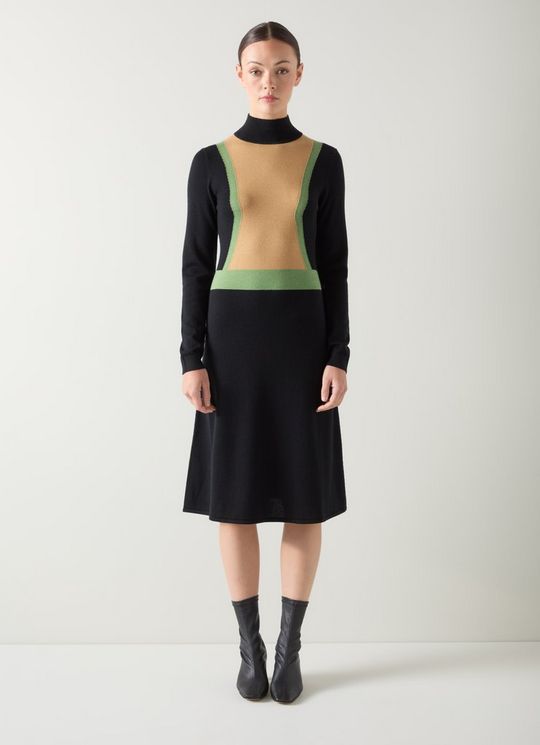 Natalia Black Colourblock Merino Dress