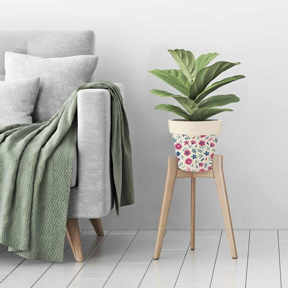 FLEURS - Cache pot en bambou petites fleurs D25,5cm