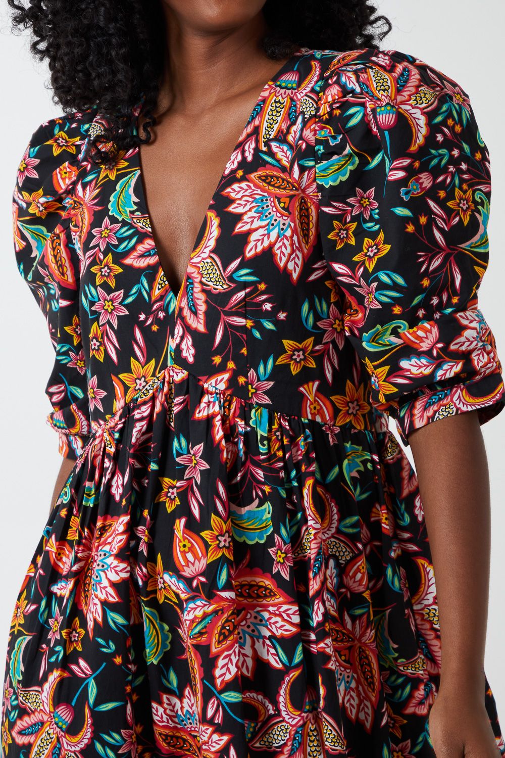 Blue Vanilla V Neck Puff Sleeve Midi Dress