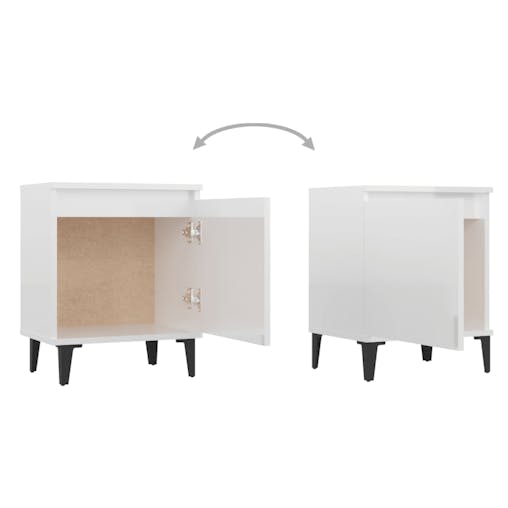 NNEVL Bed Cabinets with Metal Legs 2 pcs High Gloss White 40x30x50 cm