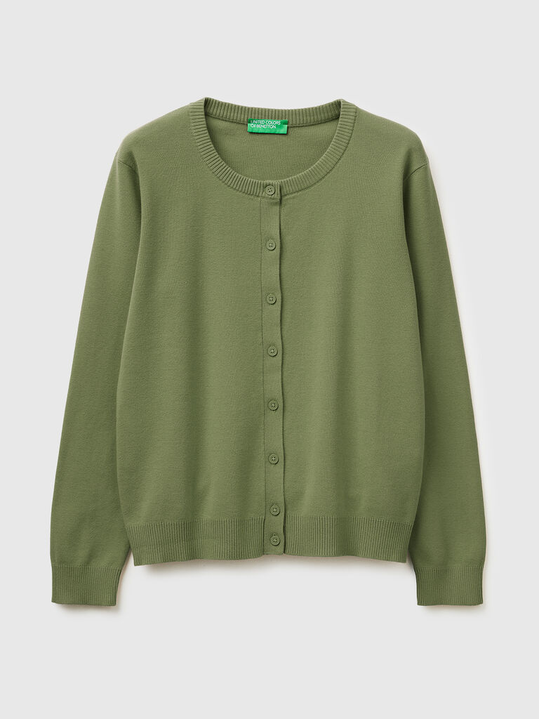 Olive green cardigan in tricot cotton