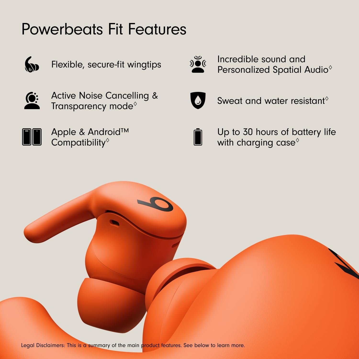 Beats - Powerbeats Fit - Wireless Noise-Cancelling Workout Earbuds with Ultimate Secure Fit with USB-C Charging Cable (1.5m) - Spark Orange