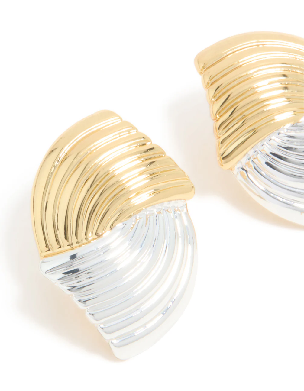 Mixed Metal Plated Wavy Ribbed Stud Earrings