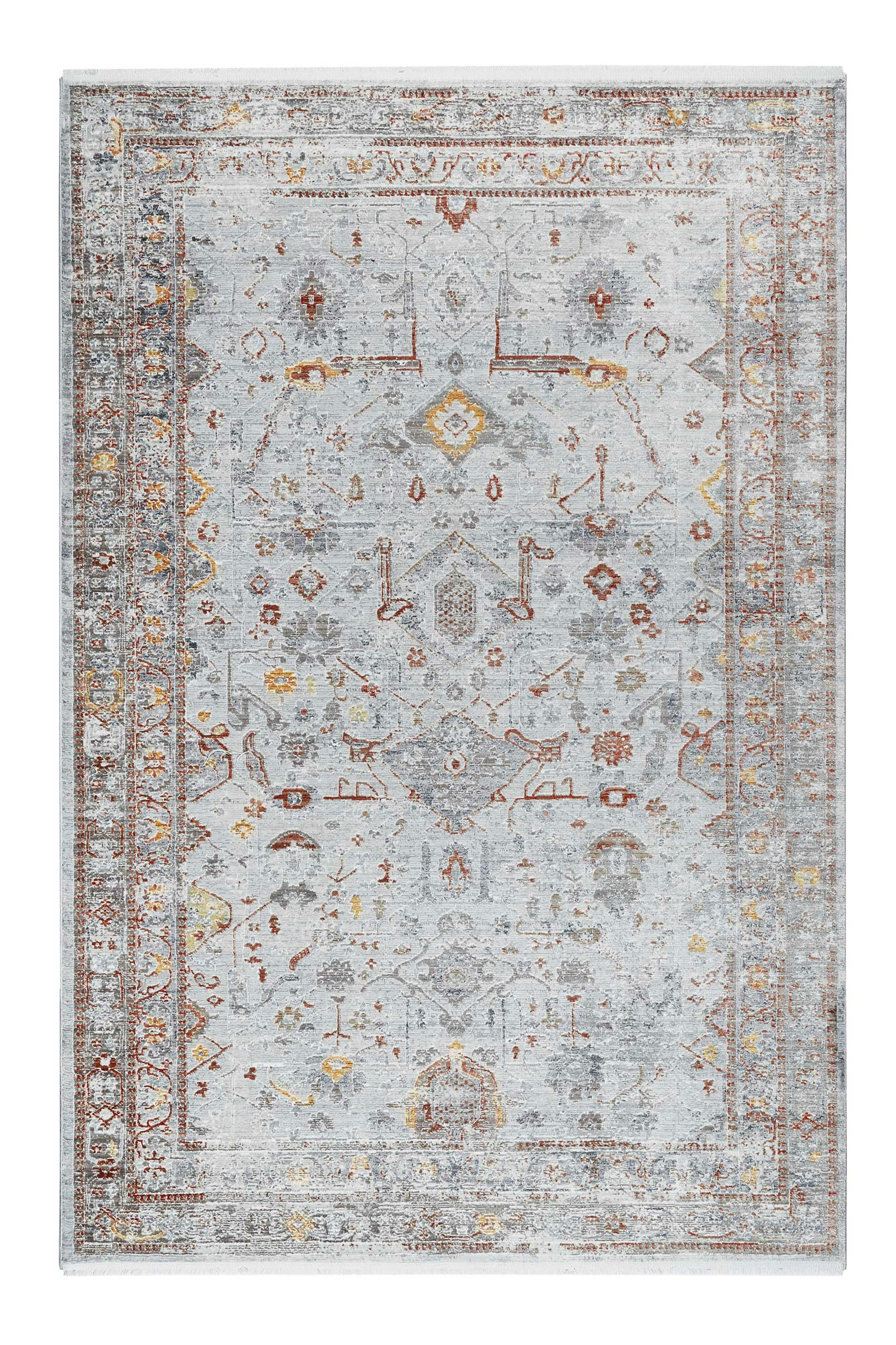 SOHO - Tapis vintage bohème à poils ras et franges multicolore beige 290x240