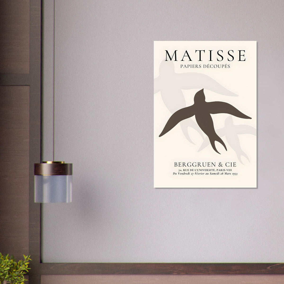 Artfulprints Poster Matisse - Birds silhouettes  - 70x100 cm - Bruin